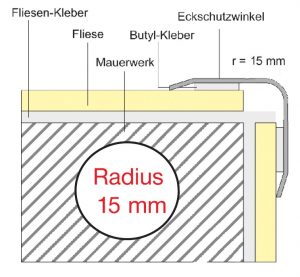 Schrumpf RVS Hoekbeschermer zelfklevend, radius 15 mm